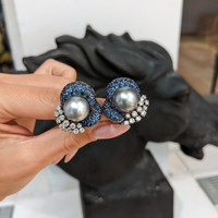 7.48 Ct.Tw. Blue Sapphire and Natural Diamond Antique Style Earrings, 18K White Gold Life Style