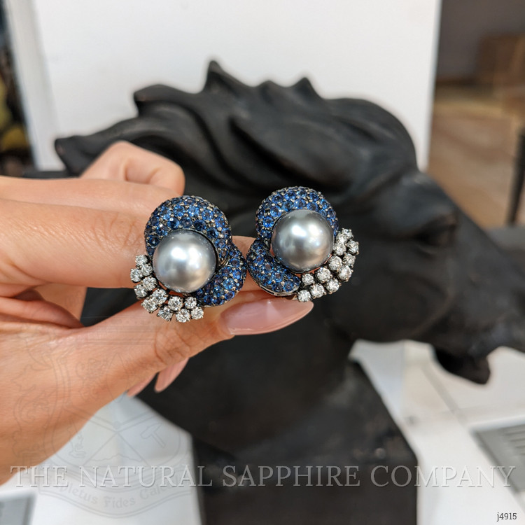 7.48 Ct.Tw. Blue Sapphire and Natural Diamond Antique Style Earrings, 18K White Gold