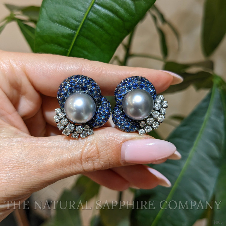 7.48 Ct.Tw. Blue Sapphire and Natural Diamond Antique Style Earrings, 18K White Gold