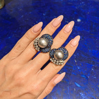 7.48 Ct.Tw. Blue Sapphire and Natural Diamond Antique Style Earrings, 18K White Gold Life Style