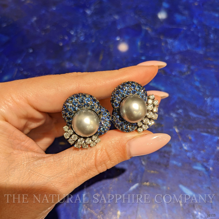 7.48 Ct.Tw. Blue Sapphire and Natural Diamond Antique Style Earrings, 18K White Gold