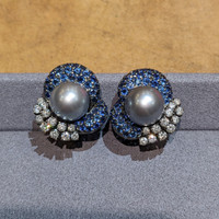 7.48 Ct.Tw. Blue Sapphire and Natural Diamond Antique Style Earrings, 18K White Gold Life Style