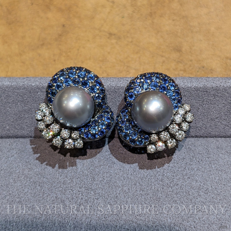 7.48 Ct.Tw. Blue Sapphire and Natural Diamond Antique Style Earrings, 18K White Gold