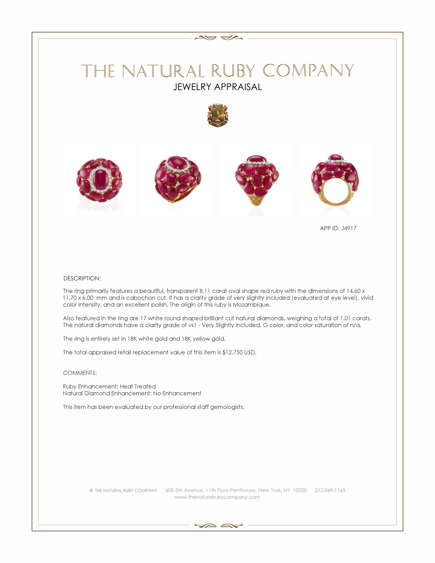 53.73 Ct.Tw. Ruby and Natural Diamond Antique Style Ring, 18K White & Yellow