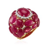 53.73 Ct. Ruby Natural Diamond Antique Style Ring, 18K White & Yellow Image