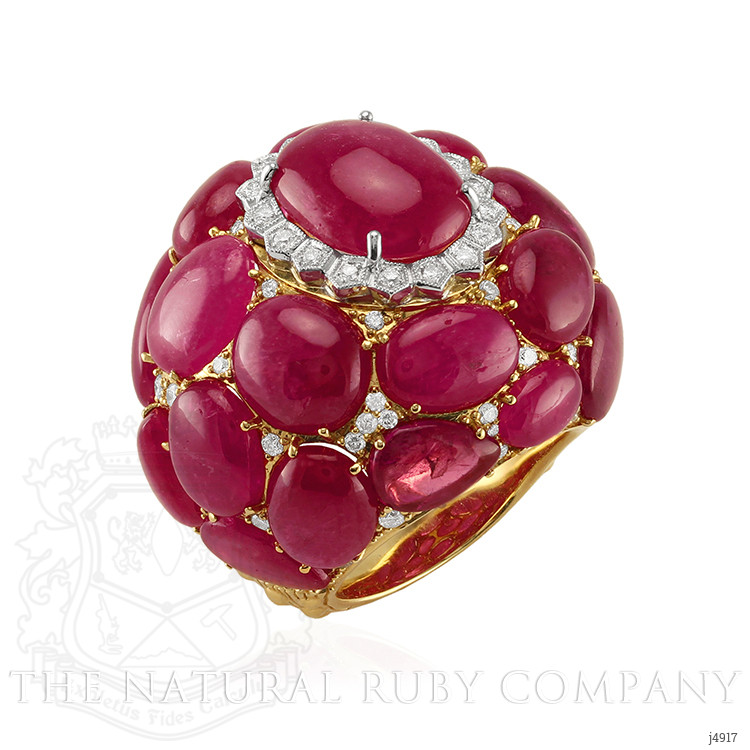 53.73 Ct. Ruby Natural Diamond Antique Style Ring, 18K White & Yellow
