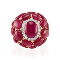53.73 Ct. Ruby Natural Diamond Antique Style Ring, 18K White & Yellow Video