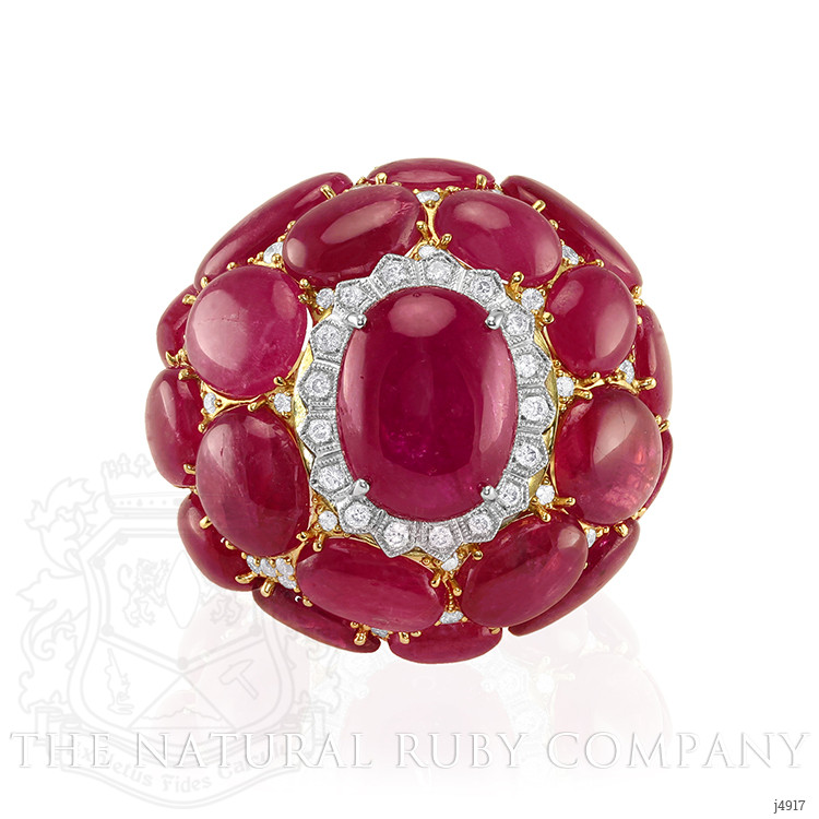 53.73 Ct. Ruby Natural Diamond Antique Style Ring, 18K White & Yellow