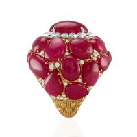 53.73 Ct. Ruby Natural Diamond Antique Style Ring, 18K White & Yellow Image