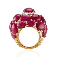 53.73 Ct. Ruby Natural Diamond Antique Style Ring, 18K White & Yellow Image