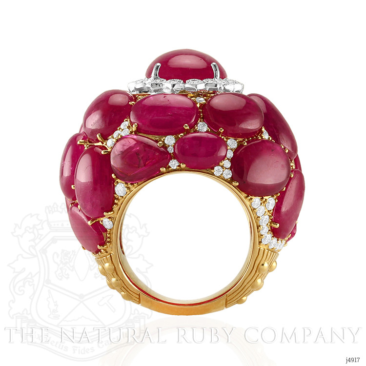 53.73 Ct. Ruby Natural Diamond Antique Style Ring, 18K White & Yellow