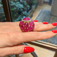 53.73 Ct. Ruby and Natural Diamond Antique Style Ring, 18K White & Yellow Life Style