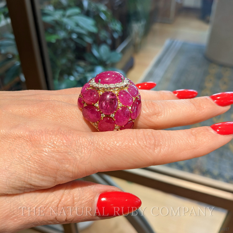 53.73 Ct. Ruby and Natural Diamond Antique Style Ring, 18K White & Yellow