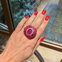 53.73 Ct. Ruby and Natural Diamond Antique Style Ring, 18K White & Yellow Life Style