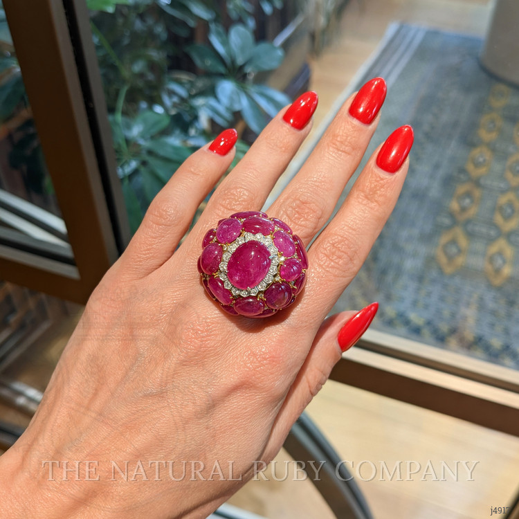 53.73 Ct. Ruby and Natural Diamond Antique Style Ring, 18K White & Yellow