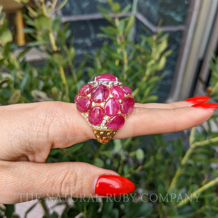 53.73 Ct. Ruby and Natural Diamond Antique Style Ring, 18K White & Yellow