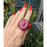53.73 Ct. Ruby and Natural Diamond Antique Style Ring, 18K White & Yellow Life Style
