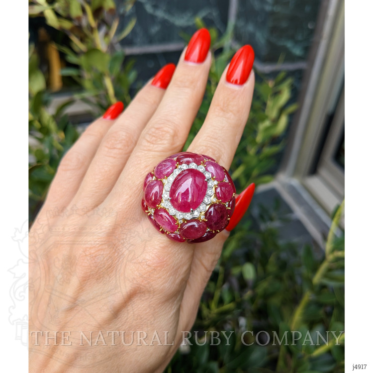 53.73 Ct. Ruby and Natural Diamond Antique Style Ring, 18K White & Yellow