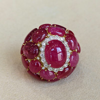 53.73 Ct. Ruby and Natural Diamond Antique Style Ring, 18K White & Yellow Life Style