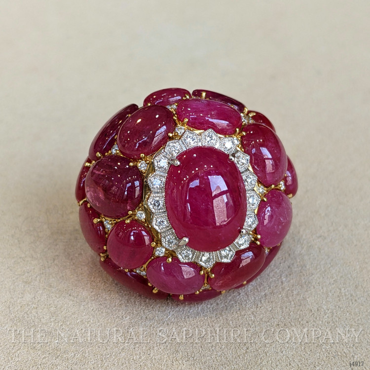 53.73 Ct. Ruby and Natural Diamond Antique Style Ring, 18K White & Yellow