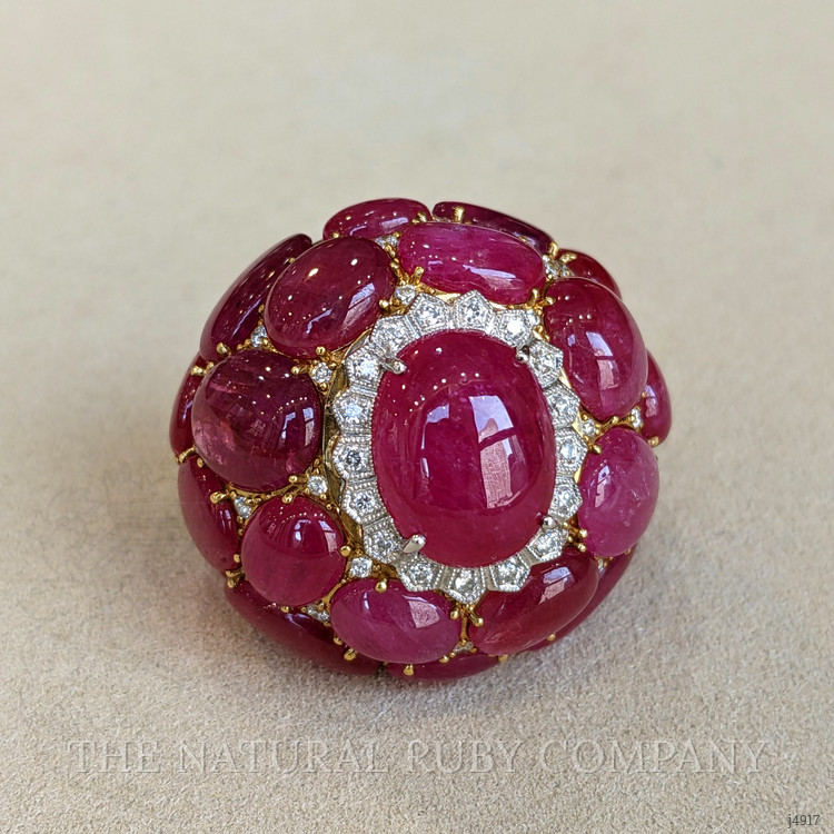 53.73 Ct. Ruby and Natural Diamond Antique Style Ring, 18K White & Yellow