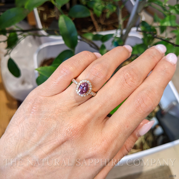 1.69 Ct. Reddish Pink Sapphire and Natural Diamond Pave Ring, 14K Rose Gold