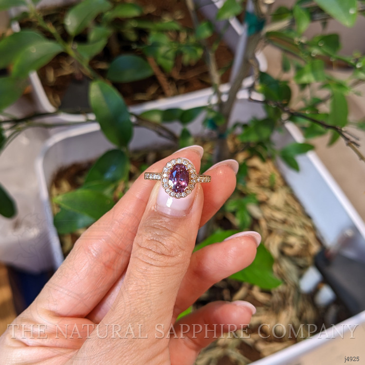 1.69 Ct. Reddish Pink Sapphire and Natural Diamond Pave Ring, 14K Rose Gold