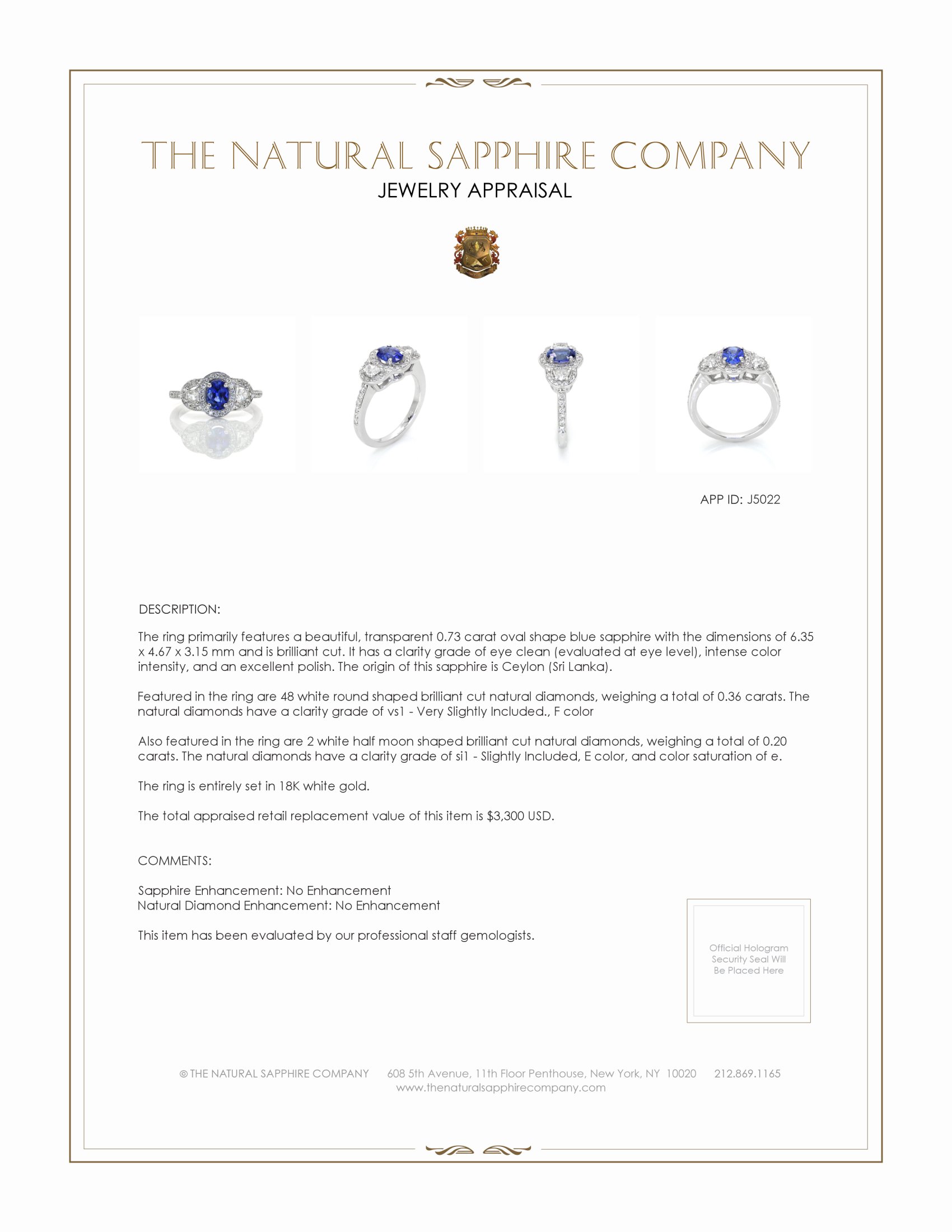 0.73 Ct. Blue Sapphire and Natural Diamond Antique Style Ring, 18K White Gold