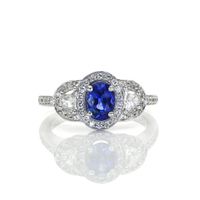 0.73 Ct. Blue Sapphire and Natural Diamond Antique Style Ring, 18K White Gold Video
