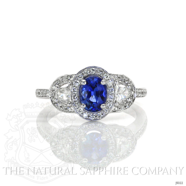 0.73 Ct. Blue Sapphire and Natural Diamond Antique Style Ring, 18K White Gold