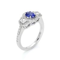 0.73 Ct. Blue Sapphire and Natural Diamond Antique Style Ring, 18K White Gold Image