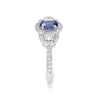 0.73 Ct. Blue Sapphire and Natural Diamond Antique Style Ring, 18K White Gold Image