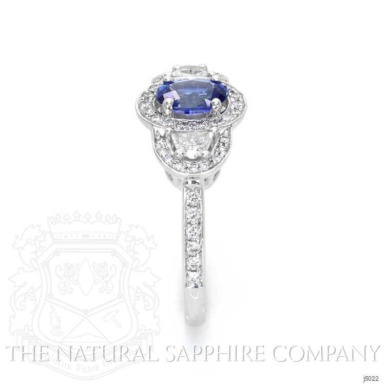 0.73 Ct. Blue Sapphire and Natural Diamond Antique Style Ring, 18K White Gold