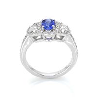 0.73 Ct. Blue Sapphire and Natural Diamond Antique Style Ring, 18K White Gold Image