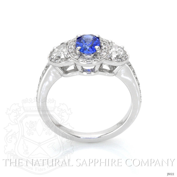 0.73 Ct. Blue Sapphire and Natural Diamond Antique Style Ring, 18K White Gold