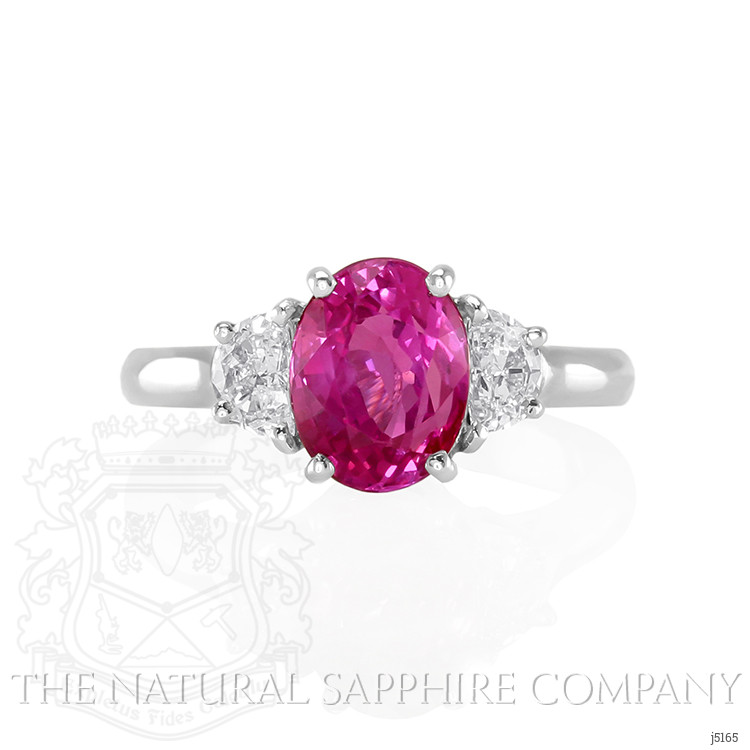 2.85 Ct. Pink Sapphire and Natural Diamond Three Stone Ring, Platinum 950