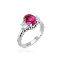 2.85 Ct. Pink Sapphire and Natural Diamond Three Stone Ring, Platinum 950 Image
