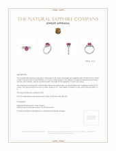 2.05 Ct. Pink Sapphire and Natural Diamond Three Stone Ring, Platinum 950 Appraisal