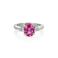 2.05 Ct. Pink Sapphire and Natural Diamond Three Stone Ring, Platinum 950 Video