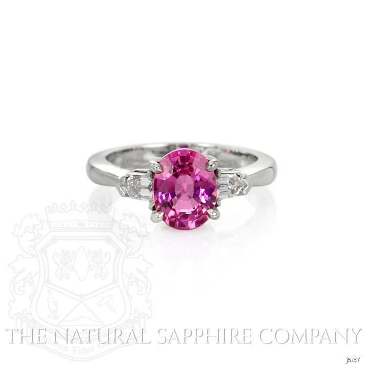 2.05 Ct. Pink Sapphire and Natural Diamond Three Stone Ring, Platinum 950