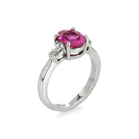 2.05 Ct. Pink Sapphire and Natural Diamond Three Stone Ring, Platinum 950 Image