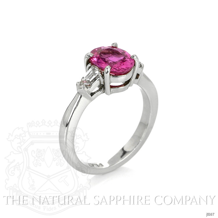 2.05 Ct. Pink Sapphire and Natural Diamond Three Stone Ring, Platinum 950