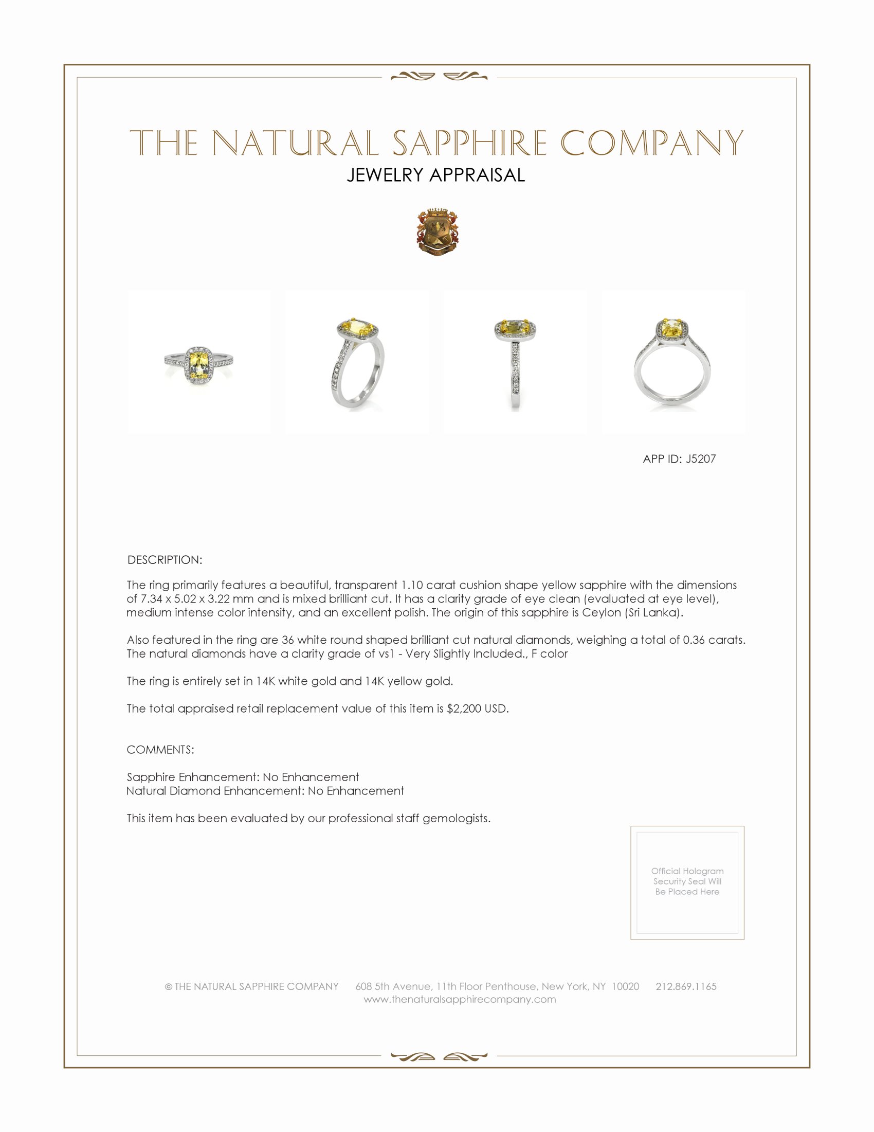 1.10 Ct. Yellow Sapphire and Natural Diamond Pave Ring, 14K White & Yellow