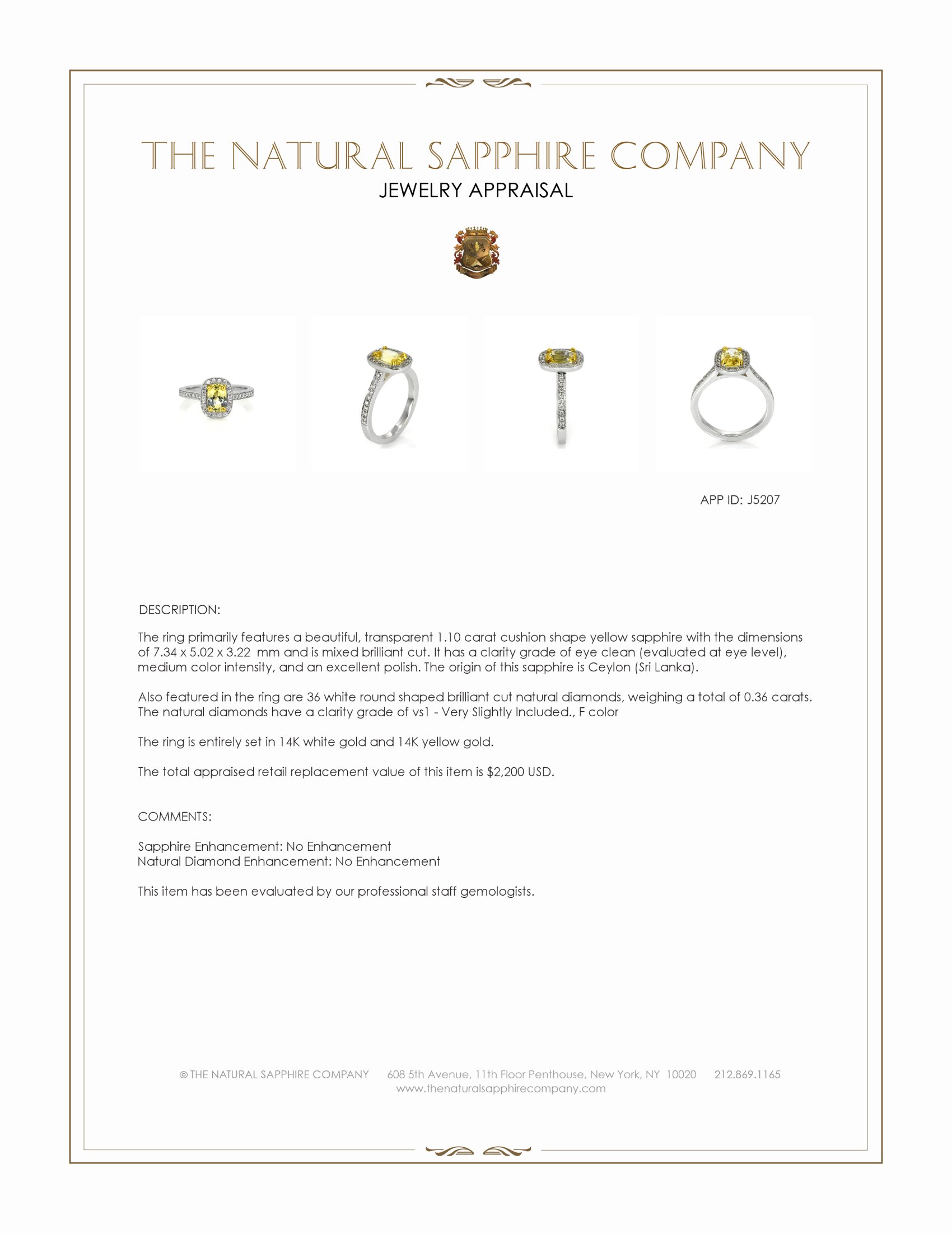 1.10 Ct. Yellow Sapphire and Natural Diamond Pave Ring, 14K White & Yellow