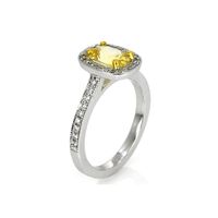 1.10 Ct. Yellow Sapphire and Natural Diamond Pave Ring, 14K White & Yellow Image