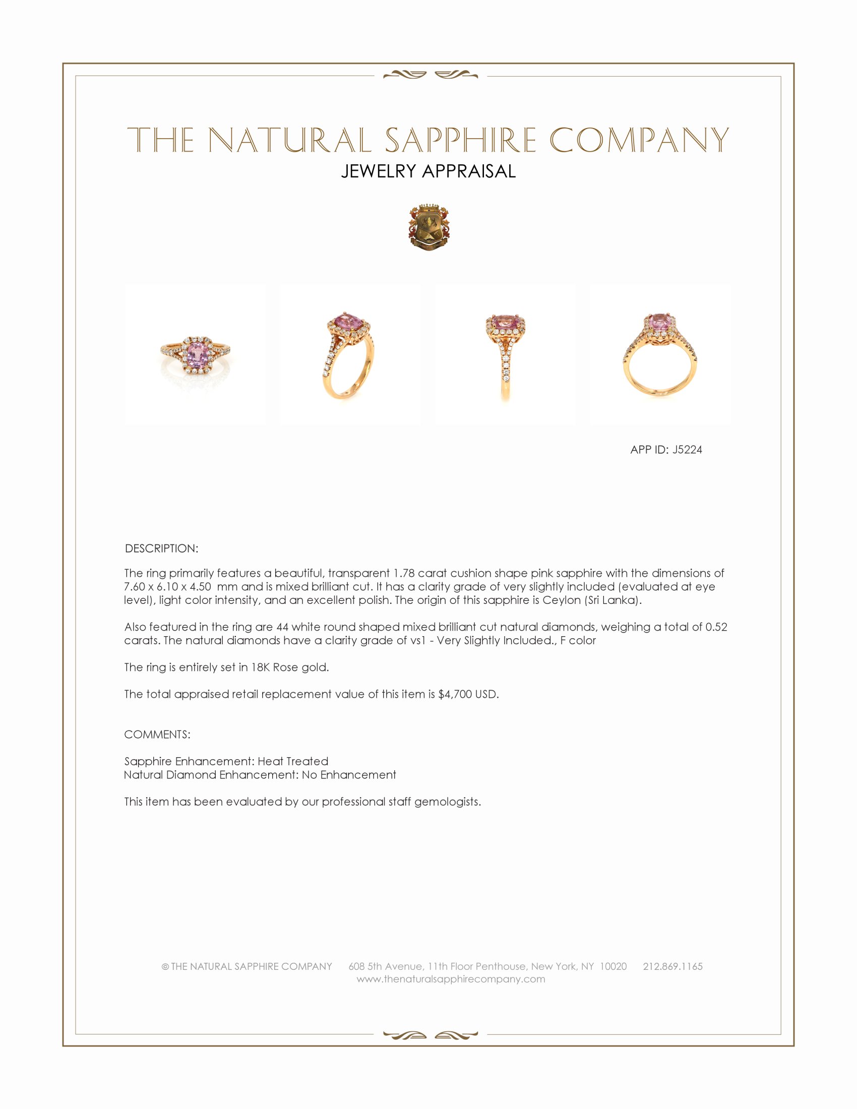 1.78 Ct. Pink Sapphire and Natural Diamond Pave Ring, 18K Rose Gold