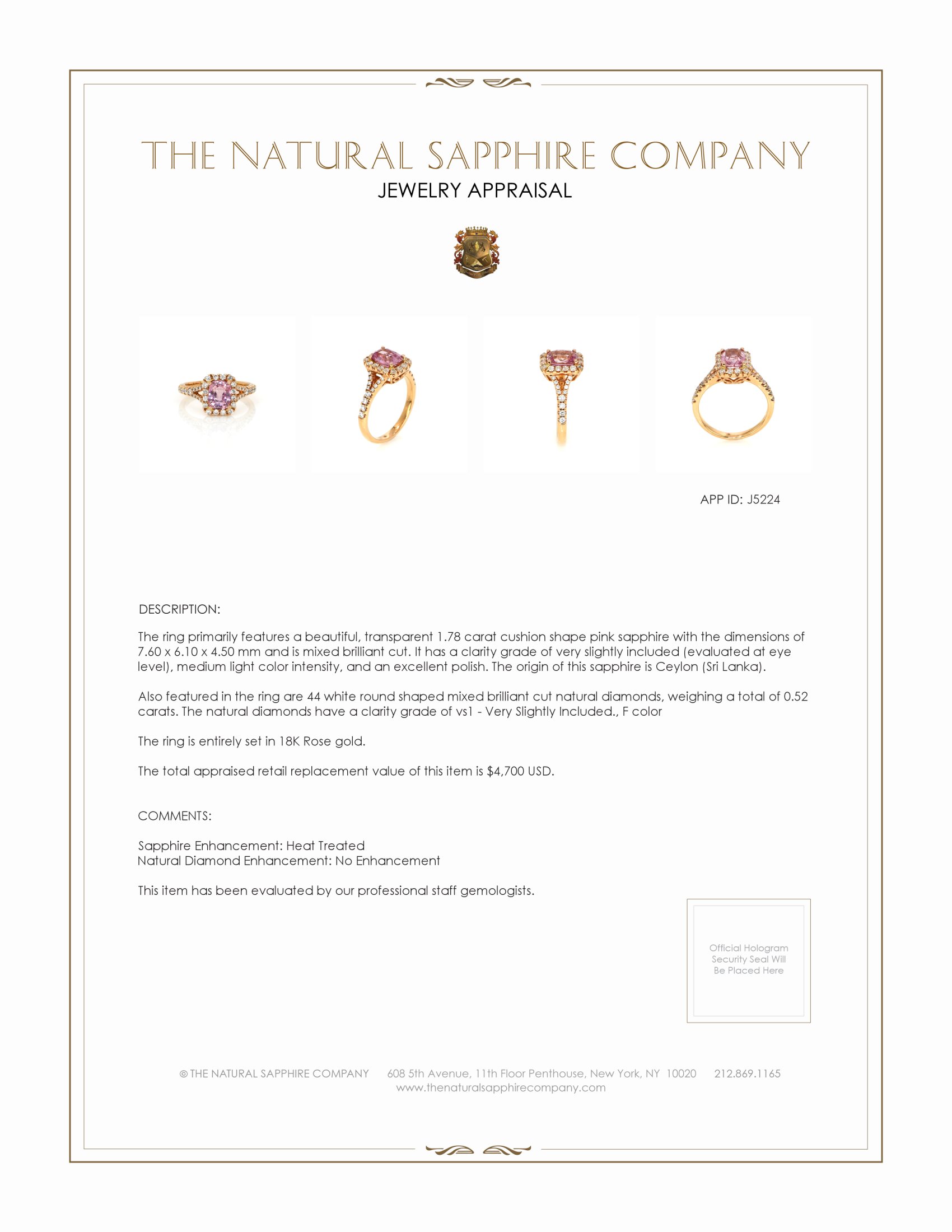 1.78 Ct. Pink Sapphire and Natural Diamond Pave Ring, 18K Rose Gold