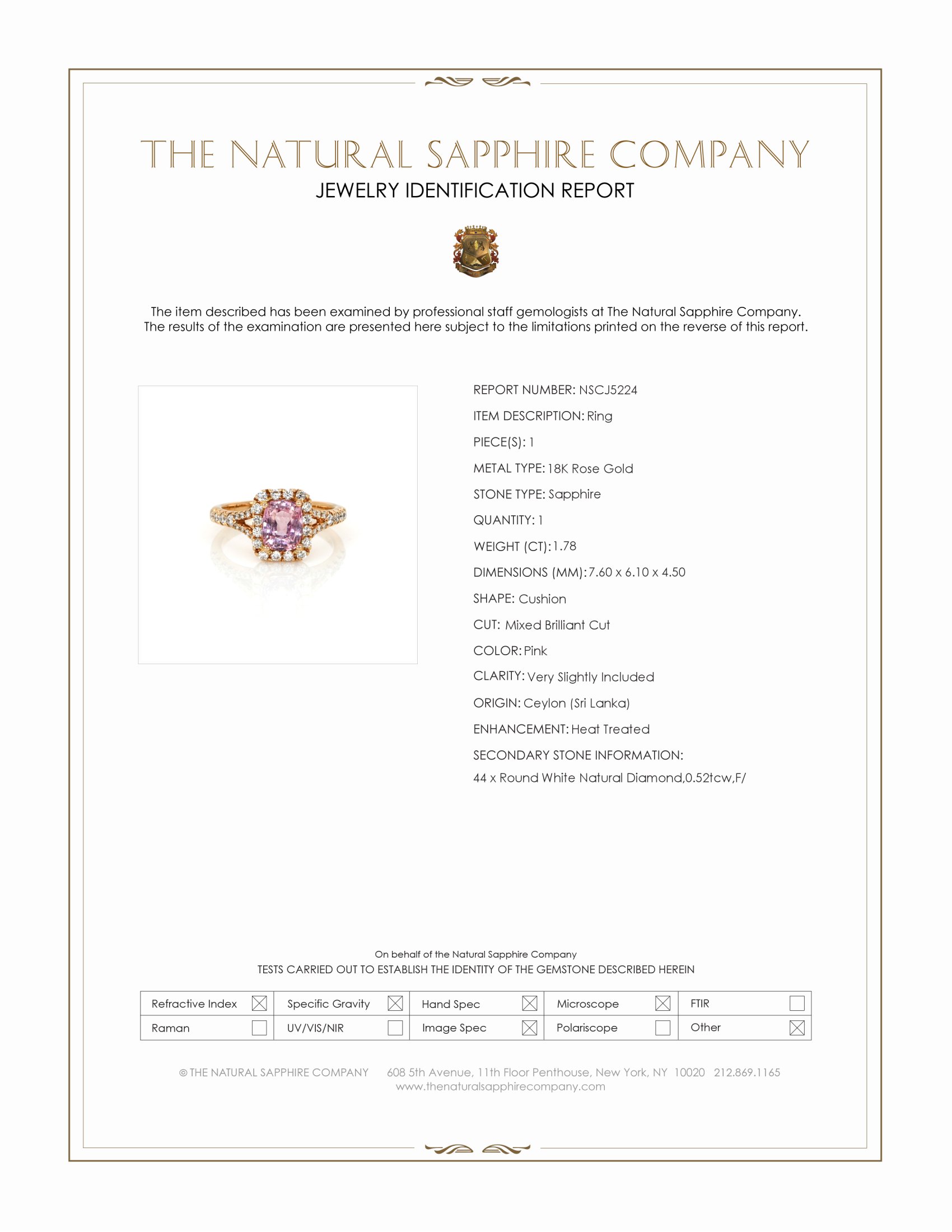 1.78 Ct. Pink Sapphire and Natural Diamond Pave Ring, 18K Rose Gold