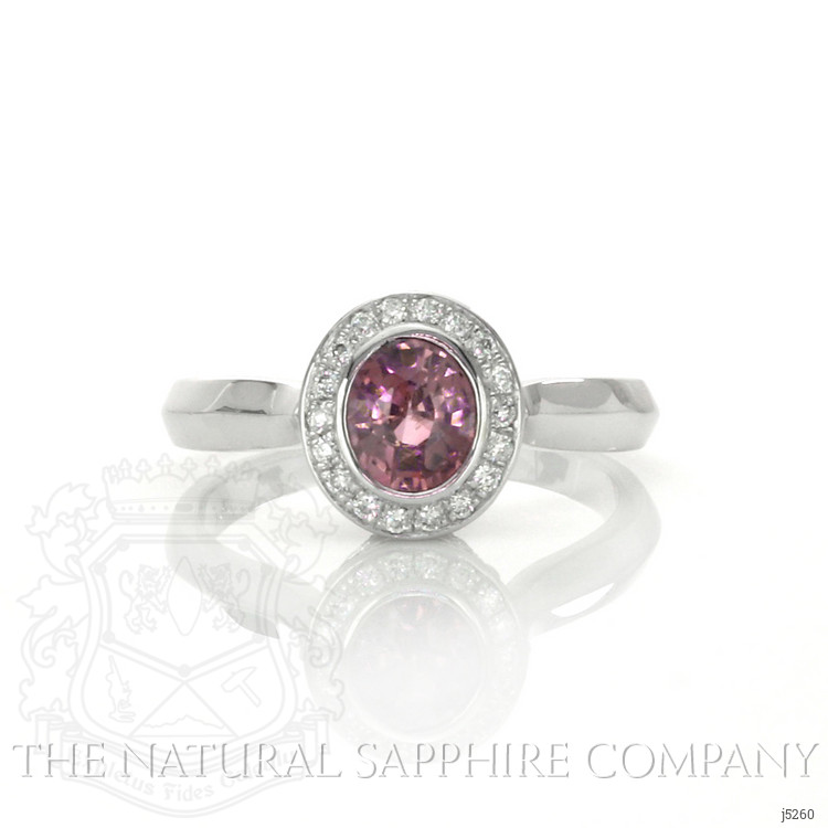 0.62 Ct. Purplish Pink Sapphire and Natural Diamond Halo Ring, 14K White Gold