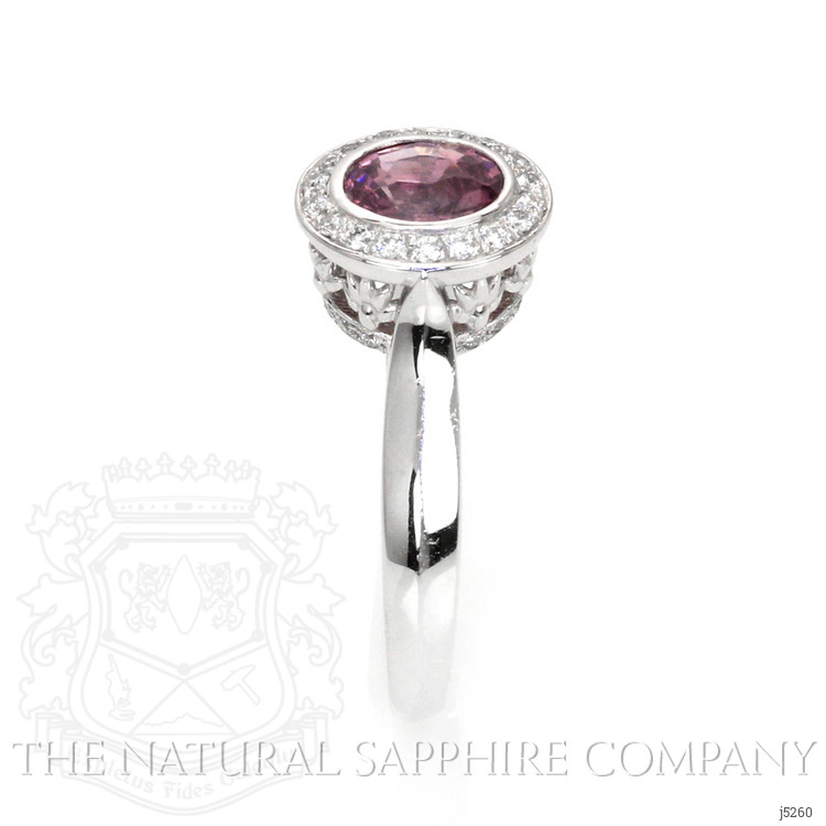 0.62 Ct. Purplish Pink Sapphire and Natural Diamond Halo Ring, 14K White Gold